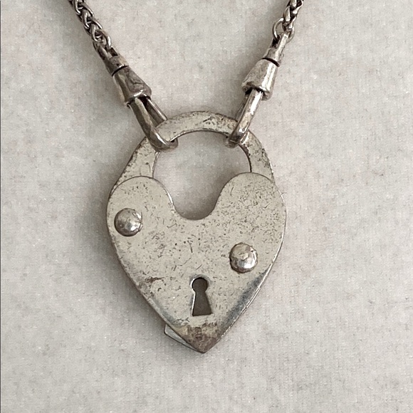 Fossil Silver Heart Padlock Necklace with Keyhole Vintage Bohemian Whimsical - Picture 2 of 13
